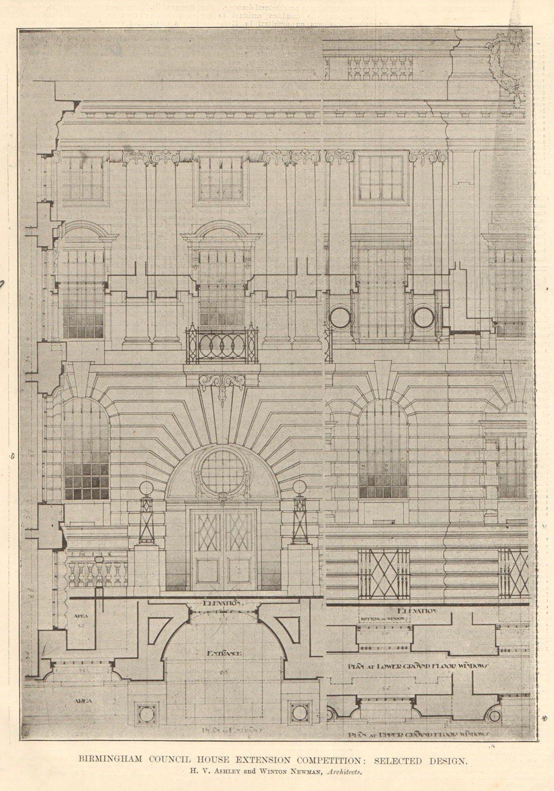 Birmingham Council House extension. Ashley & Winton Newman Archt. Elevation 1907
